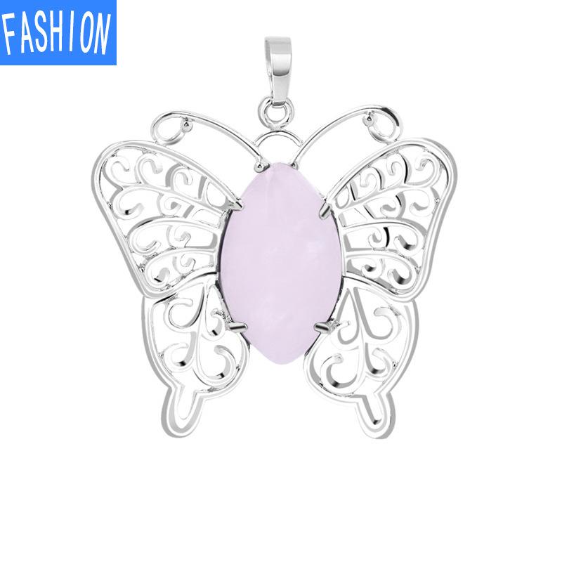 Популярное ожерелье с полой бабочкой, кулон из натурального хрустального камня, энергетическая медная пряжка, ожерелье с животным из сплава