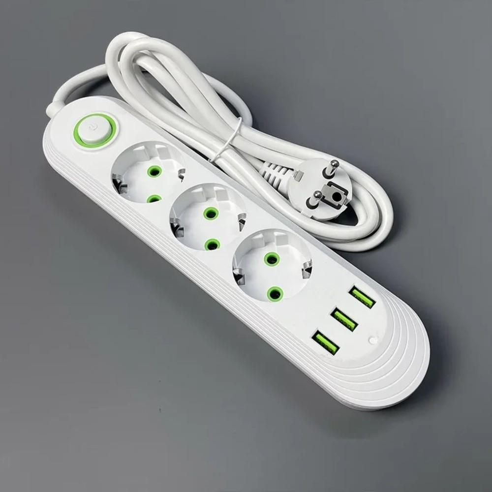 Удлинитель 2 м, розетка с вилкой EU, 3 USB-порта, AC розетка, сетевой фильтр, блок питания для офиса