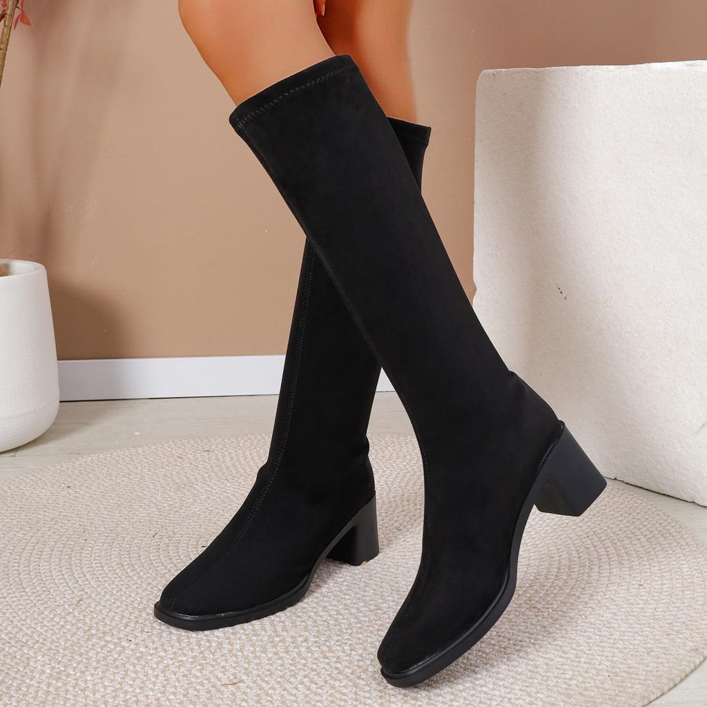 Autumn and Winter Knee Boots Women's Thick Heel High Boots Autumn New Elastic Thin Boots Medium Heel Women's Boots