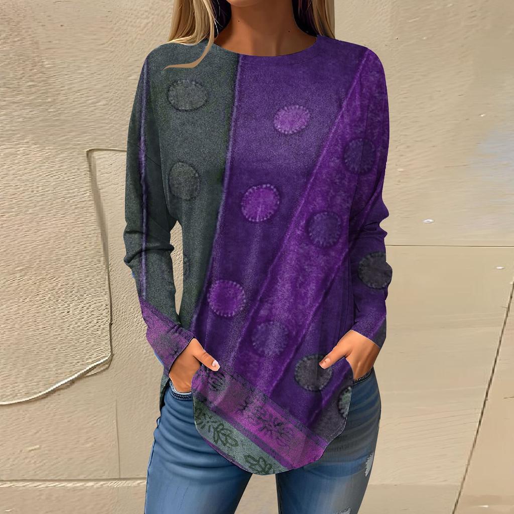 Tee Shirts For Women Fall Casual Long Sleeve Shirts Sweatshirt Retro Printing Top Pullover