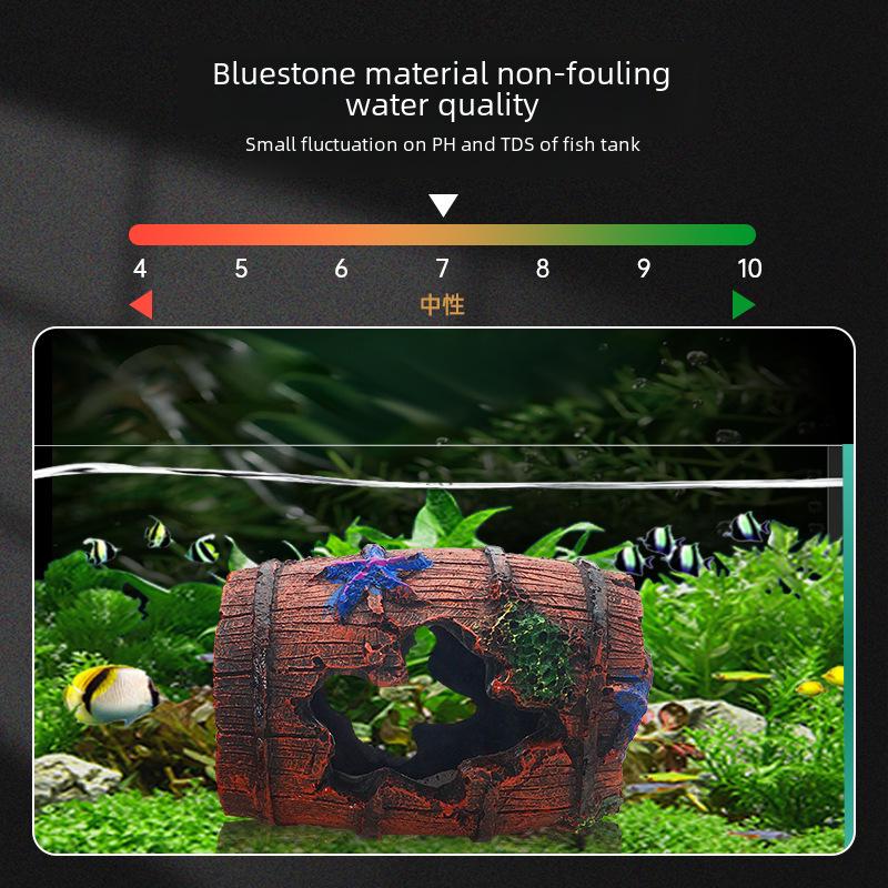 Fish Tank Decoration: Small Wine Barrel Cave with Starfish for Aquarium.