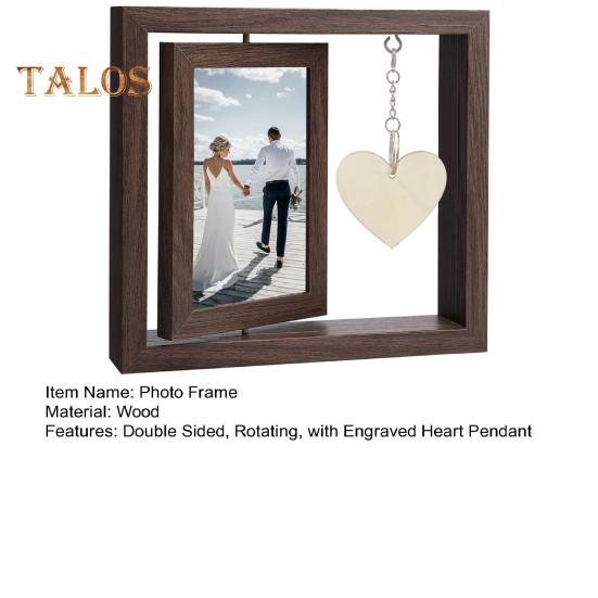 Фоторамка, двухсторонняя вращающаяся деревянная фоторамка с выгравированным сердечком, подарок для папы, мужа