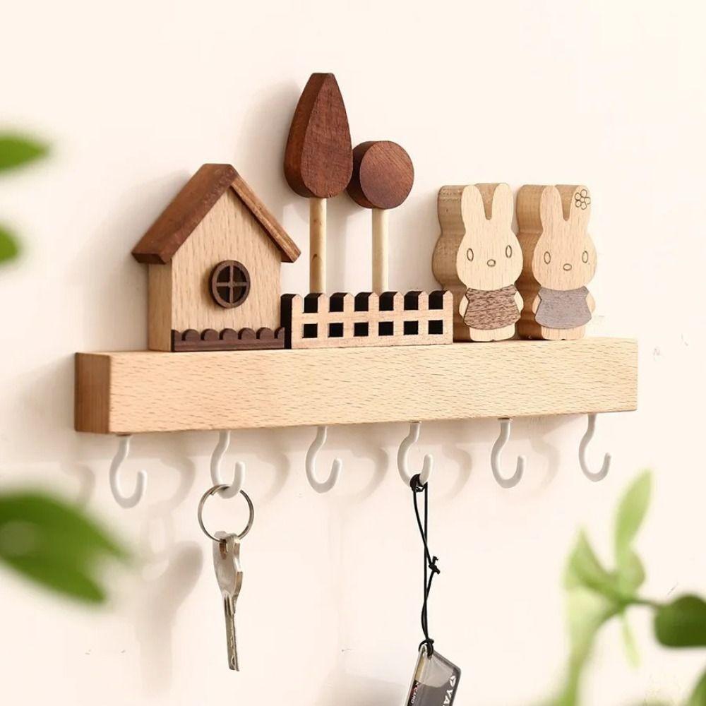 Solid Wood Key Storage Holder non-toxic Decorative Hook Entryway Organizer Key Hook Rack  Entryway