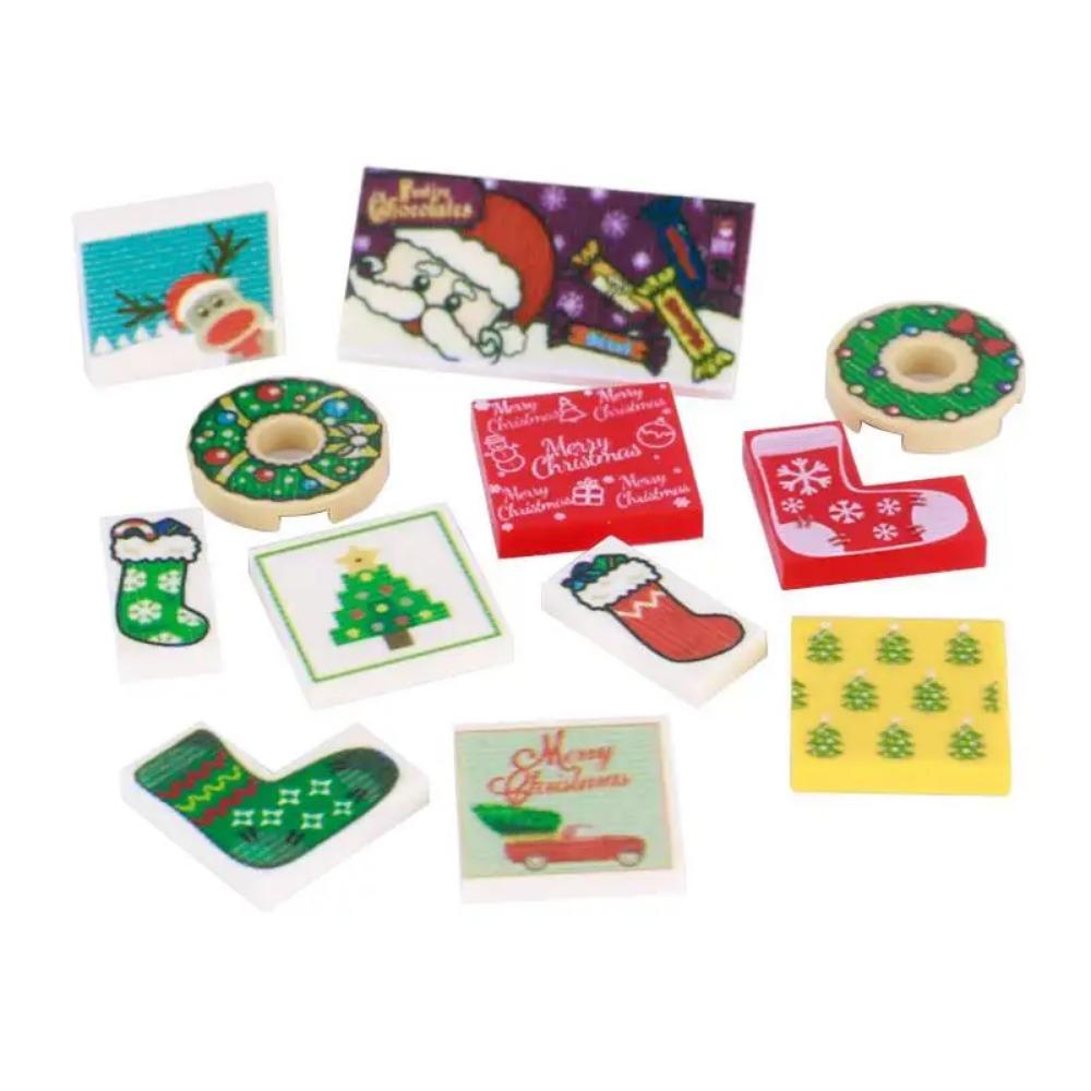 MOC City Christmas Building Blocks Figure Elk Sleigh Tree Garland Cape Coat Fireplace Candy Cane Snack Stand DIY Gift Toys K032