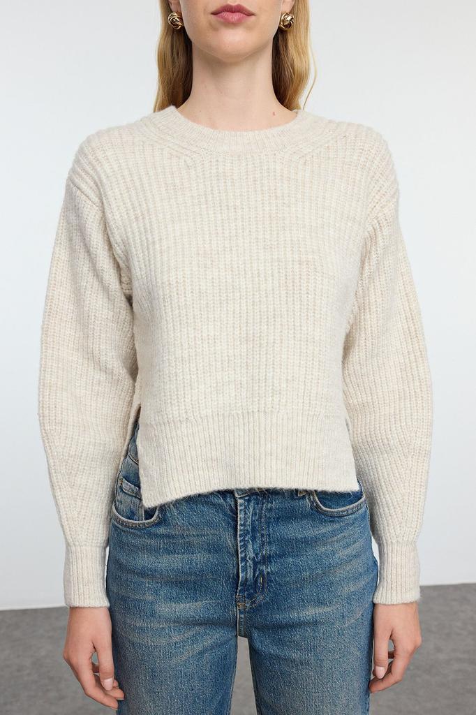 Women's Fashion Stylish Sweater Stone Crop Basic Balloon Sleeve Knitwear Sweater