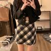 Plus Size Women's High Waist Retro Plaid Wool Mini Skirt