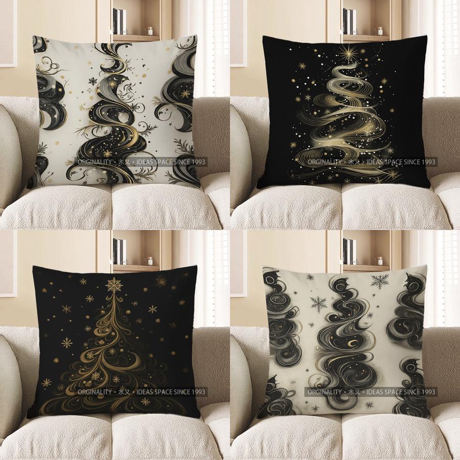 Home Decor Elegant Black Gold Swirls Throw Pillow Cover Pattern Cushion Cover Suitable For Sofa Bedroom Car Pillow Cover