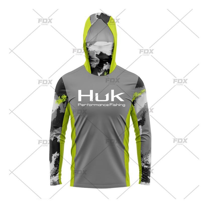Mens Quick-Dry UPF 50 Sun Protection Fishing Shirt With Hood Face Cover Lightweight Breathable Long Sleeve T-Shirt