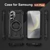 For Samsung Galaxy S25+/S24+ Case Compatible with MagSafe Metal Lens Frame Kickstand PC+TPU Mobile Cover