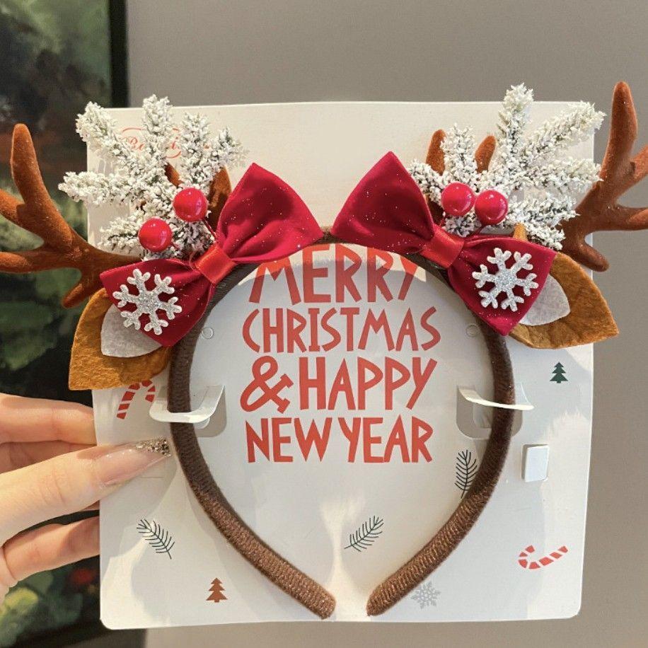 Christmas Elk Antler Headband - Festive Forest-Style Photo Prop for Adults