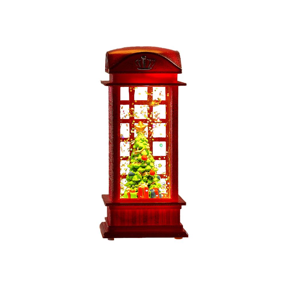Christmas Snow Lantern Telephone Booth Battery Operated With Swirling Glitter 5“ x 2” x 2”for Xmas Home Decoration