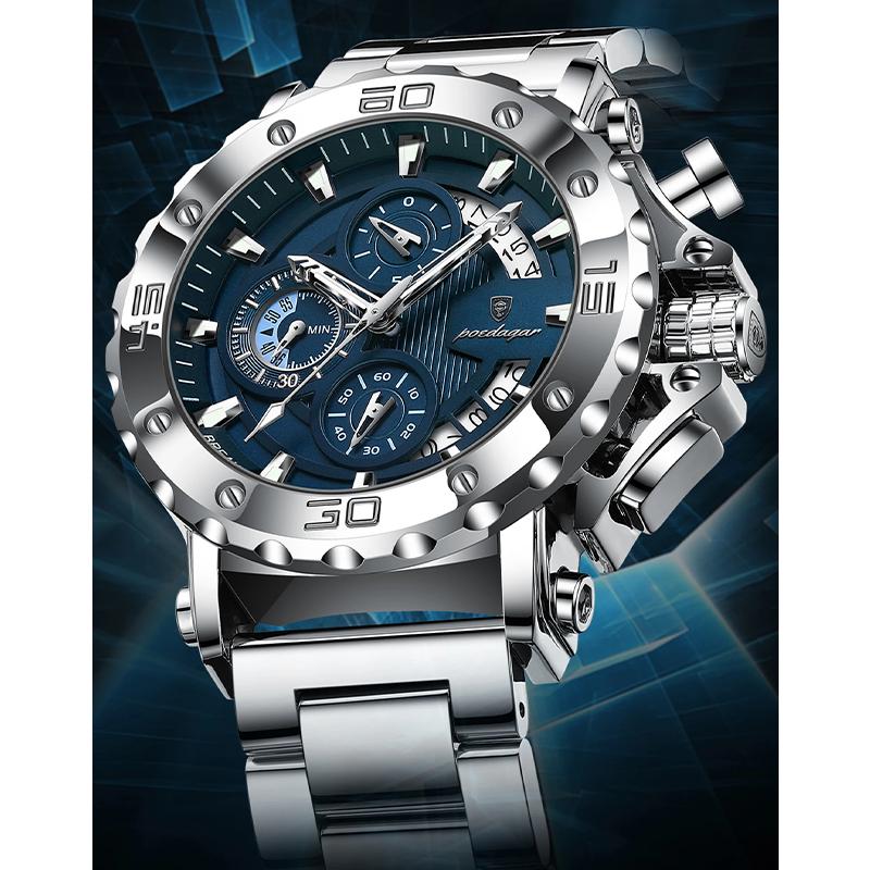 Мужские часы класса люкс с большим циферблатом, водонепроницаемые наручные часы-хронограф из нержавеющей стали с датой, Relogio Masculino