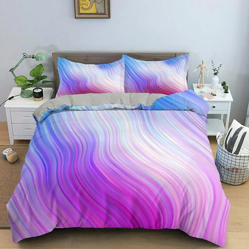 3D Modern Pastel Rainbow Marble Comfortable Duvet Quilt Cover Pillowcase Bedding Set Children Bedroom Decoration Home Textile