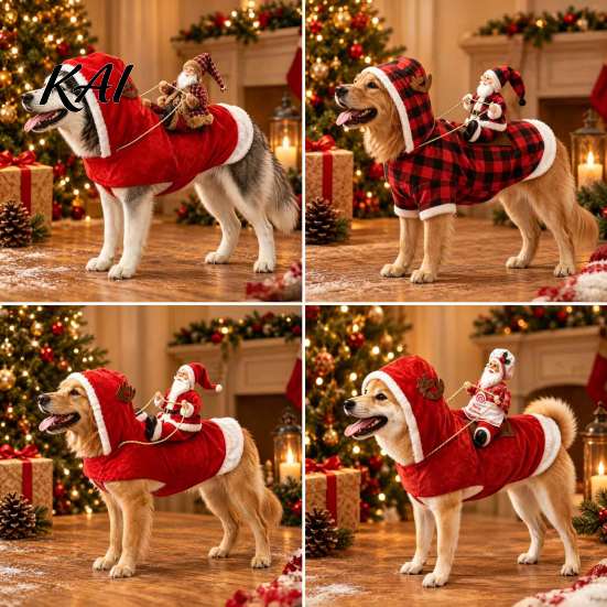 Comfortable Polyester Cotton Pet Suit Santa Rider Dog Costume, Christmas Outfit with Adjustable Closure, Funny Cute Party Clothing Holiday Apparel for