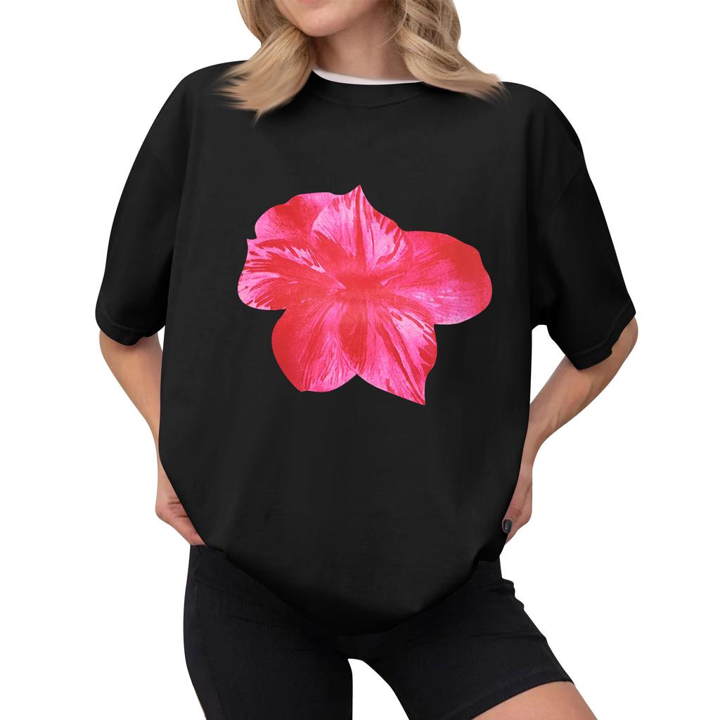 Женская повседневная футболка с принтом, пуловер с круглым вырезом, топ с короткими рукавами