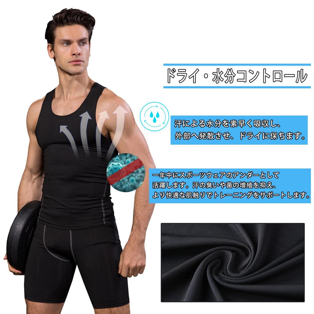 Майка без рукавов Спортивное нижнее белье Компрессионная одежда Тренировочная компрессионная футболка Футболка [Nesseo] Мужская 10012-blk-XL