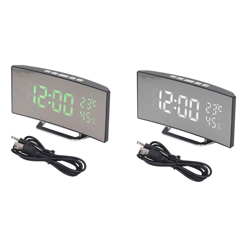 LED Digital Clock 3 Level Brightness Snooze USB Battery Powered Electronic Mirror Alarm Clock with T