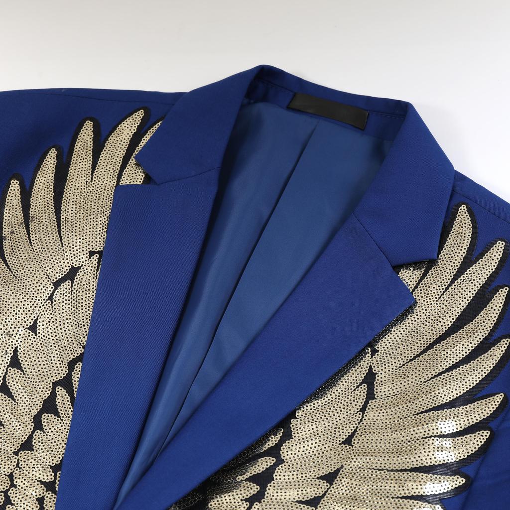 Мужская мода золотистый блестящий пиджак с крыльями