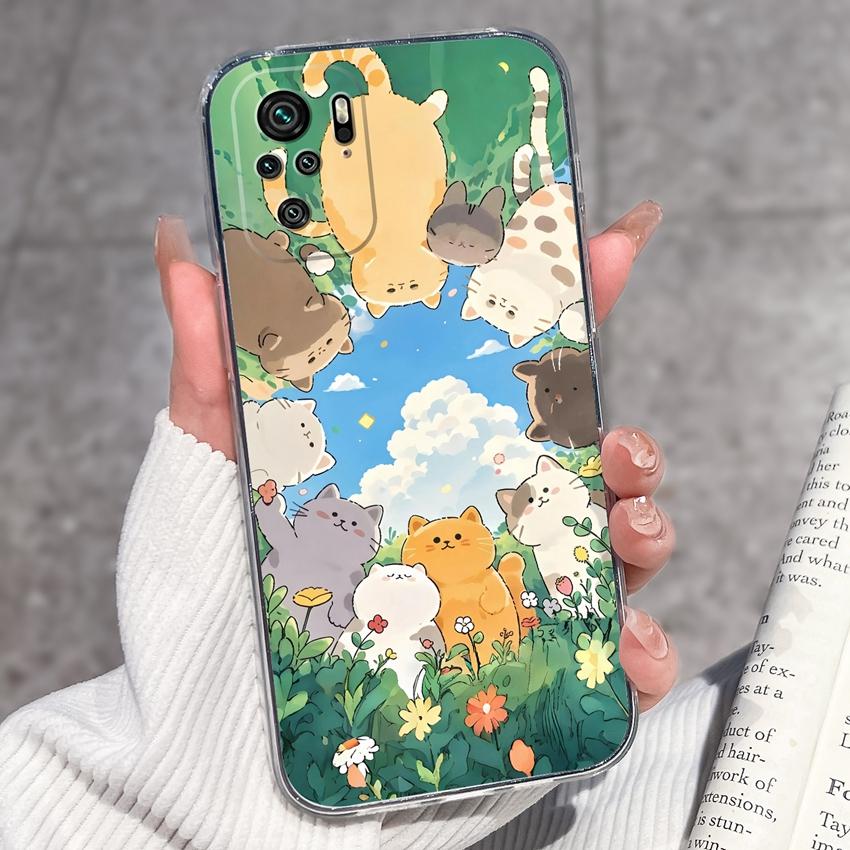 Милый чехол для телефона с котенком для Redmi Note 10 9 8 7 6 5A Pro 9T 8T 7S 10Lite Мягкий чехол Защитная пленка для экрана Высокое качество Пылезащитный чехол для Redmi Прозрачный чехол
