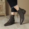 Мода 2025 Новые Зимние Женские Ботинки из Натуральной Кожи с Острым Носком на Массивном Каблуке Ботинки для Женщин Низкий Каблук Короткие Ботинки Лаконичная Женская Обувь