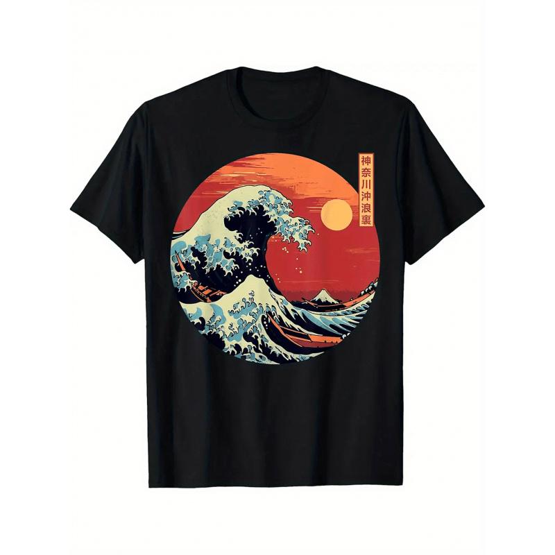 Vintage Japanese Ukiyoe Art The Great Wave Kanagawa Retro Japan T-Shirt | Casual Crew Neck, Loose Fit, Slight Stretch Fabric, Summer Weekend Wear