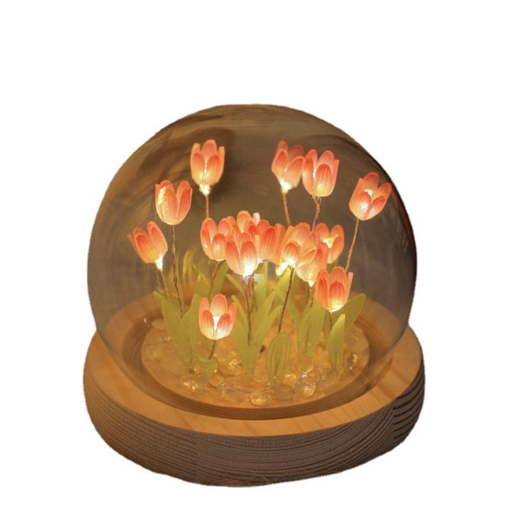 Multicolor Tulip Night Light Glass Plastic Luminous Table Lamp Valentine's Day Gift