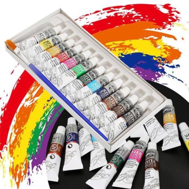 Pdtoweb Новые 12 тюбиков по 6 мл Набор акриловых художественных красок разных цветов Художественная кисть для холста