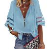 2024 New Women's Fashion Casual Half Loose Sleeve Shirts Deep V Neck T Shirts with Zipper Ladies Solid Color Chiffon Shirts