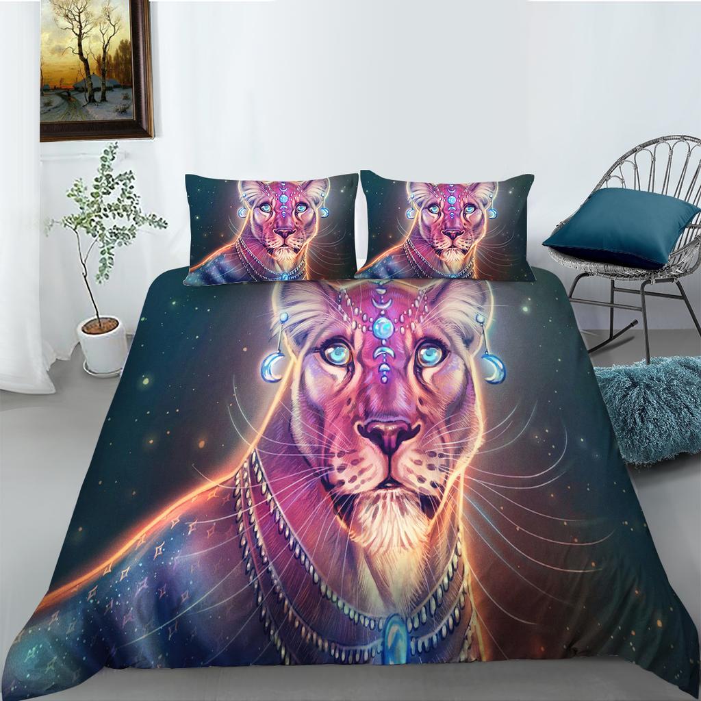 Комплект постельного белья с принтом «Свирепый тигр», полноразмерная двуспальная кровать, пододеяльник с рисунком льва, супермягкое и дышащее постельное белье на молнии