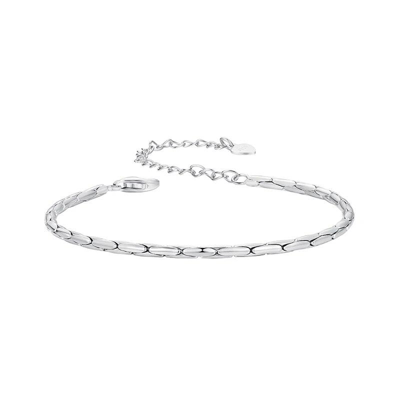 BAMOER White Gold Plated Bracelet for Women, 925 Sterling Silver Snake Chain Bracelet Dainty Fashion Basic Bracelet
