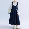 Japanese Denim Strap Dresses Autumn Loose Casual Lace Layered Sleeveless Casual Vest Dresses