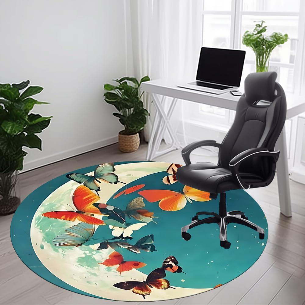 1pc Butterfly Moon Office Round Area Rug, Indoor Mat Suitable ForOffice, Under Office Chairs Bedroom Living Room Home Decor, Room Deco D075