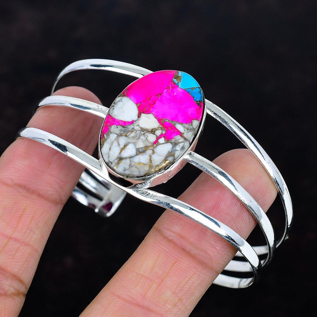 Cotton Candy Turquoise Cuff Bracelet Handmade Bangle Gemstone Jewelry 925 Sterling Silver Cuff Bracelet Adjustable Bangle Anniversary Gifts