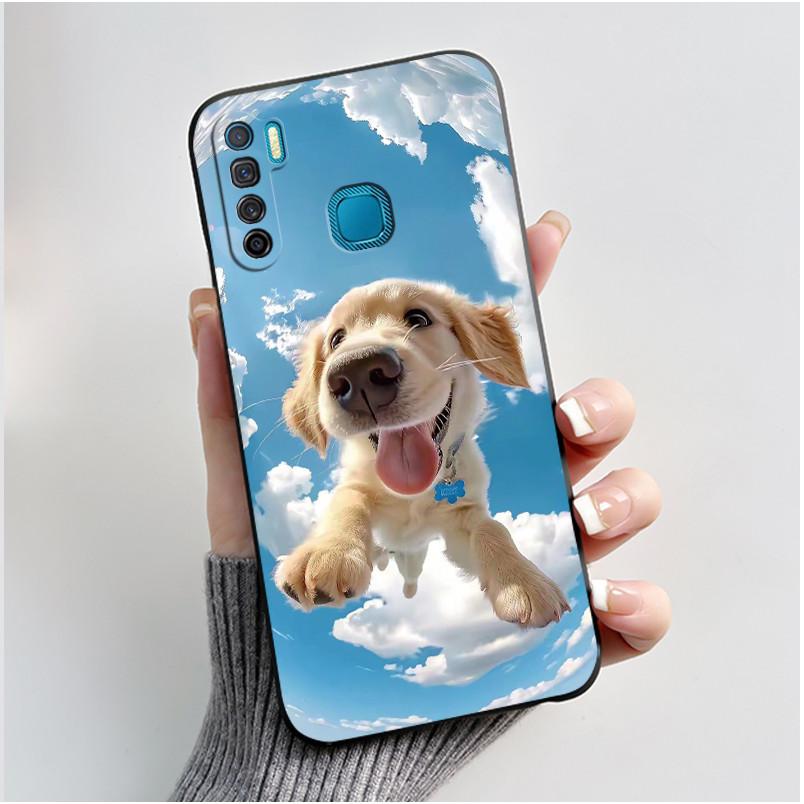 Phone Case For Infinix S5/S5 lite/X652/Camon 12 Air/CC6 Black Cute Cartoons Painted Casing Bumper Soft Shockproof Black Case