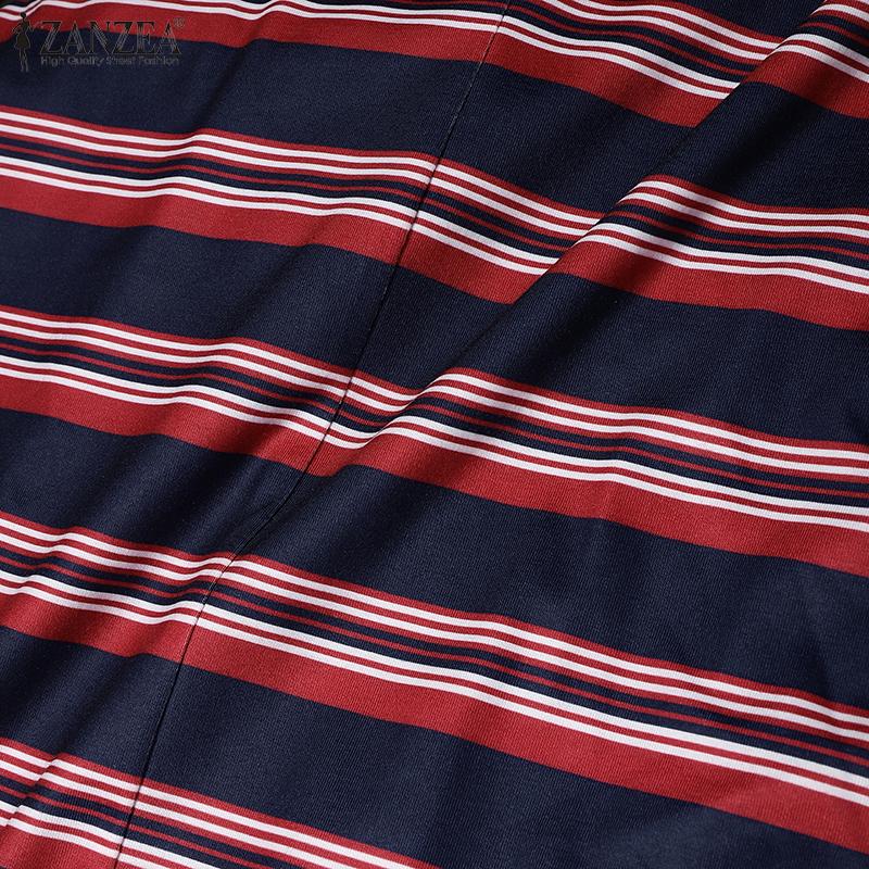 ZANZEA Женское повседневное летнее платье с круглым вырезом, коротким рукавом, в полоску, пэчворк, длинное