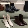 Осенняя мода Ботильоны с острым носком Женские Слипоны Туфли на низком каблуке Уличный стиль Банкетная вечеринка Короткие Ботас Мухер