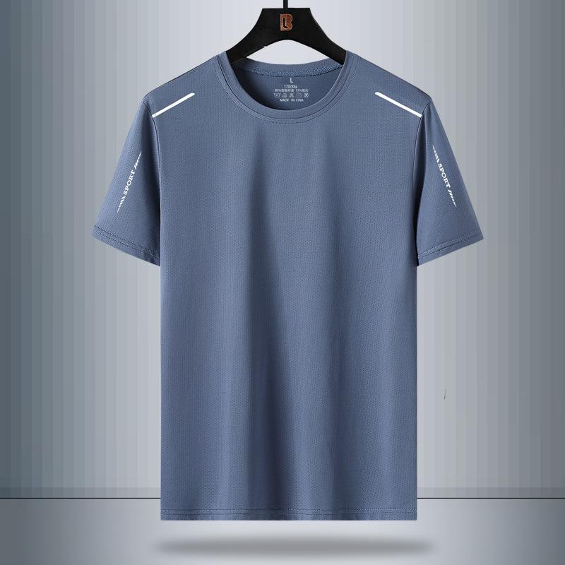 Quick-Dry Ice Silk Short Sleeve T-shirt Men's Summer Loose Plus Size Breathable T-shirt Round Neck Half Sleeve Mesh Sport Top