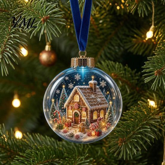 3D Holiday Character Figurines Christmas Faux Crystal Ball Hanging Ornaments with Warm LED Decorative Gift Souvenirs Lights, Luminous Tree Pendant for