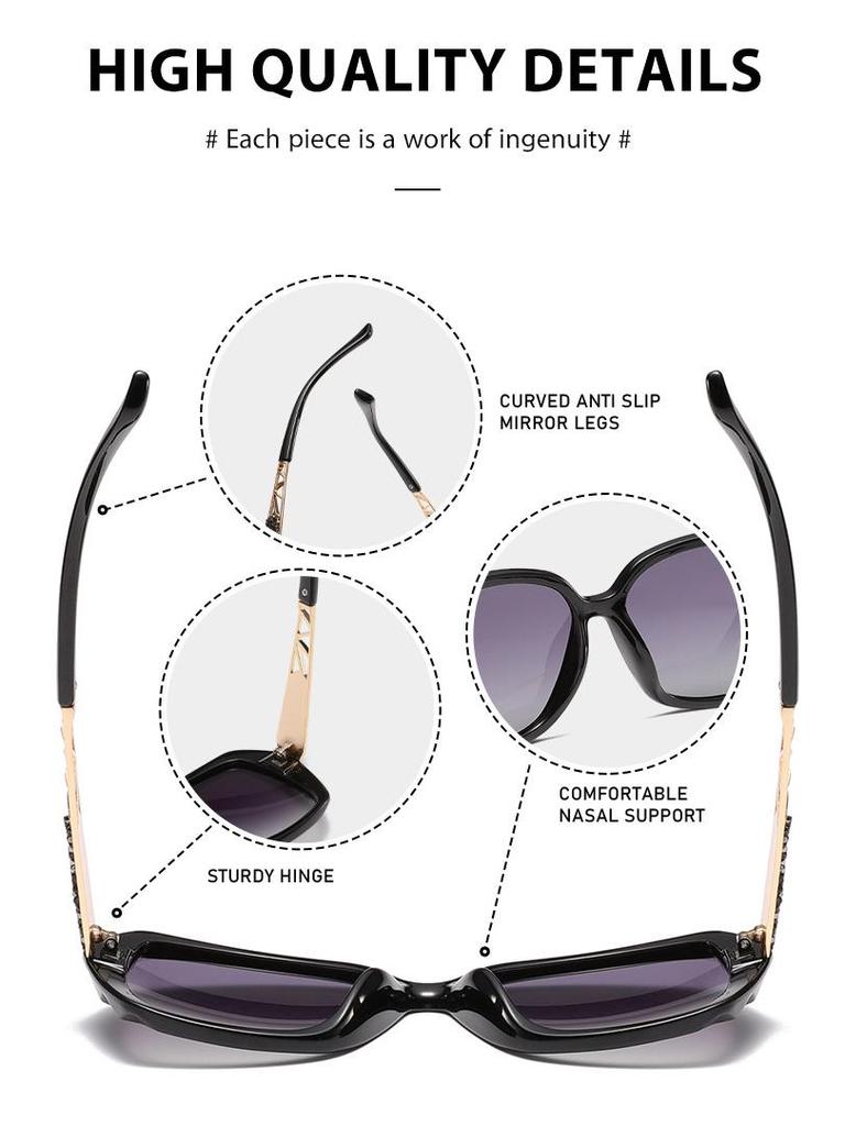Oversized Polarized Square Sunglasses with Diamond Cut Edge for UV Protection - European & American Style
