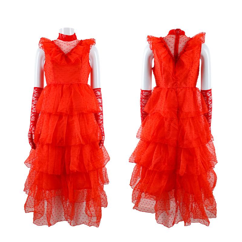 Beetlejuice Cosplay Lydia Red Wedding Dress, Halloween Gothic Gown Costume