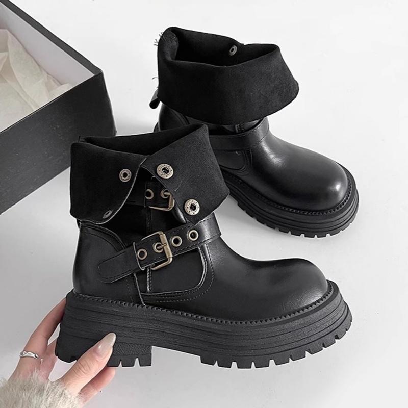 Мода 2025 Осень Мода Ретро Удобные Женские Ботинки Британский Стиль Уличные Ботильоны Новые Дизайнерские Ботинки на Платформе Кожаные Ботинки Женские