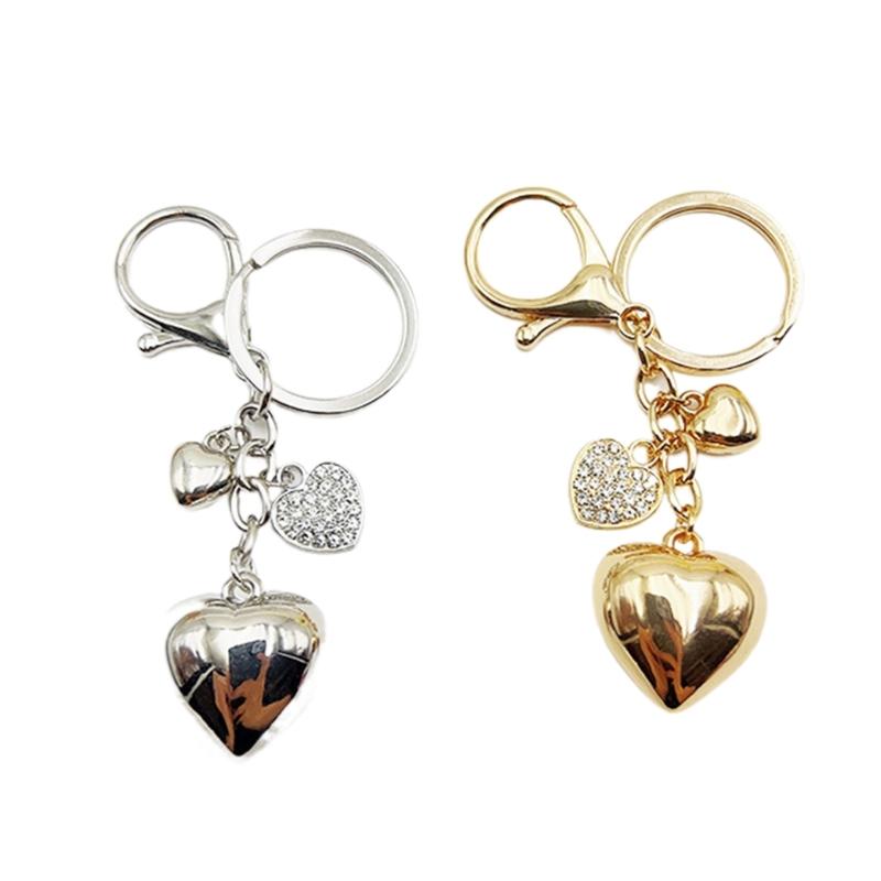 Sweet Cool Wind Big and Small Peach Heart Keychain Y2k Niche Diamonds Love Bag Pendant Decoration Accessories for Women