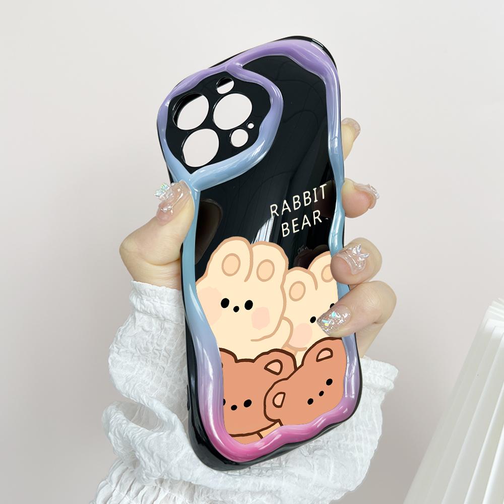 Cute Cartoon Pattern Cream Texture Casing Wavy Edge Soft Silicone Cover Phone Case for Huawei Honor Infinix Tecno iPhone