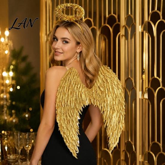 Dark Guardian Angel Wings Costume for Kids, Feathered Wing Dress Up Elastic Strap Cosplay Accessory Fancy Dress, Halloween Party, Performance