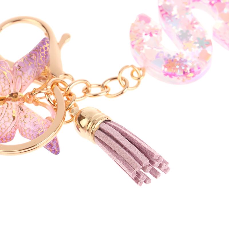 A-Z Dreamy Sequin Letters Keychain For Women Tassel Butterfly Pendant Initial Keyring Purse Suspension Bags Charms Car Key Chain