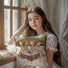 1Pc Vintage Rabbit Reading Together Themed Printed Throw Pillow Cover, Suitable For Sofa, Bedroom, Living Room, Study Room