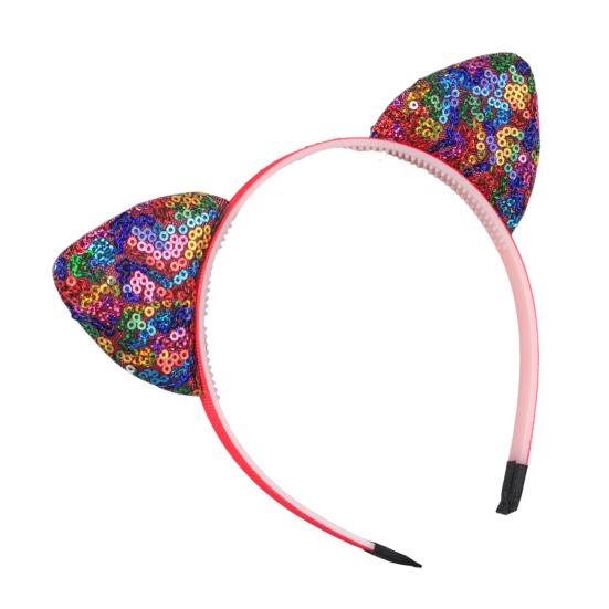 Girl Headband Sparkling Sequins Three-Dimensional Cat Ear Shape Painless Wearing Arc Hair Hoop Kids Daily Party Hair Accessory