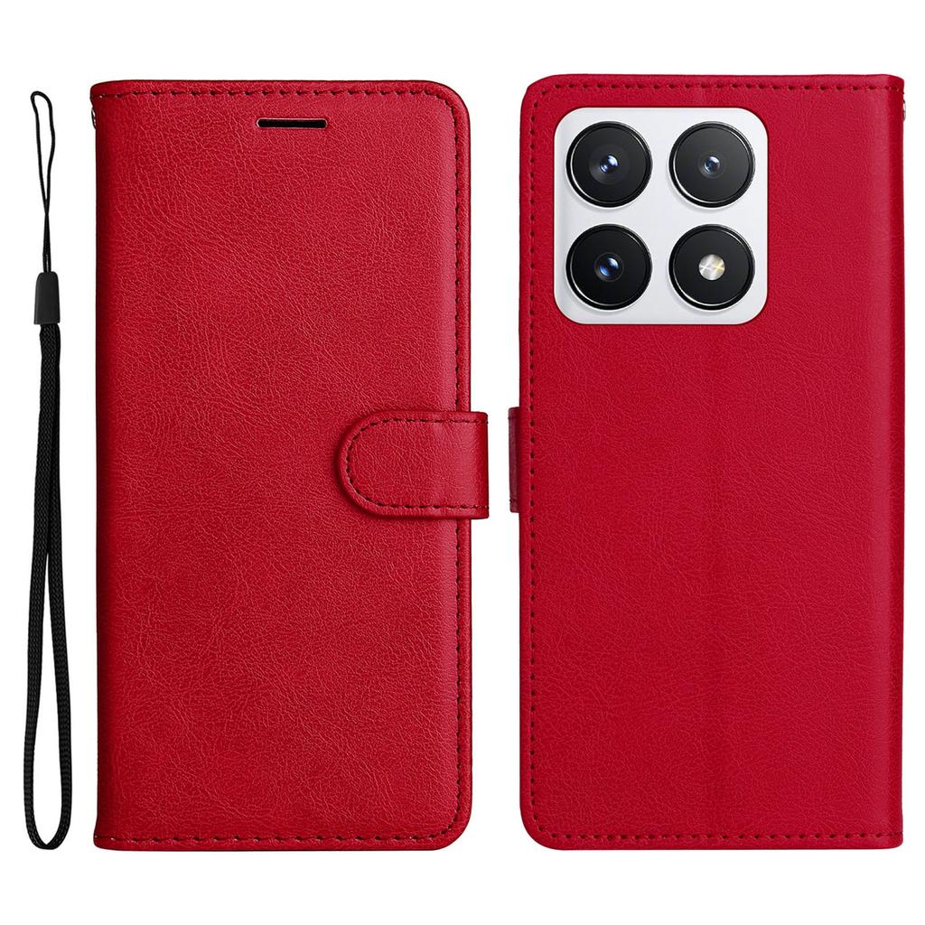 For Xiaomi 14T Pro Case Solid Color Leather Mobile Cover Wallet Stand with Strap