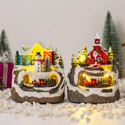 Рождественские украшения Иглу, Церковные фигурки с вращающимся поездом, Светодиодная подсветка, Музыкальная шкатулка, Декоративный праздничный декор, Праздничный подарок