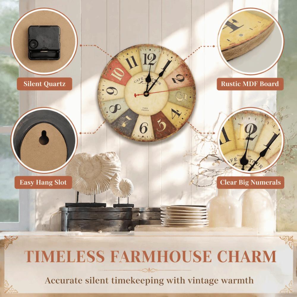 Battery Operated Wooden Wall Clock Silent Movement Home Decor Clock Retro Wall Clock Wall Mount